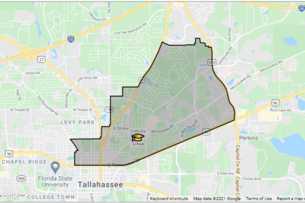 Tallahassee map of the area zoned for Kate Sullivan Elementary School