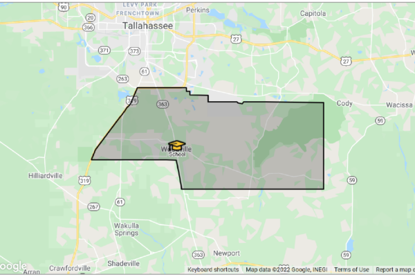 Map of area zoned for Woodville Middle School