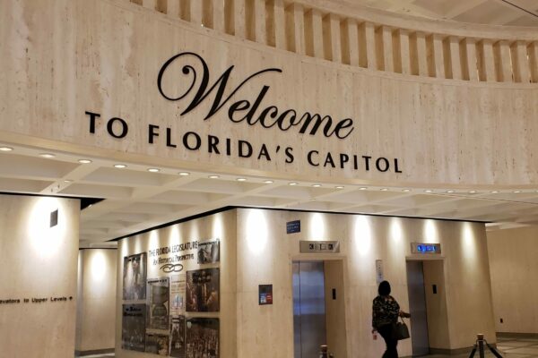 Photo shows inside of Capitol rotunda and the words Welcome to Florida's Capitol